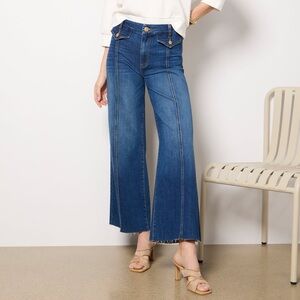 Kut from the Kloth Meg Wide Leg Jeans Seaming Detail Patch Pockets Denim Size 14